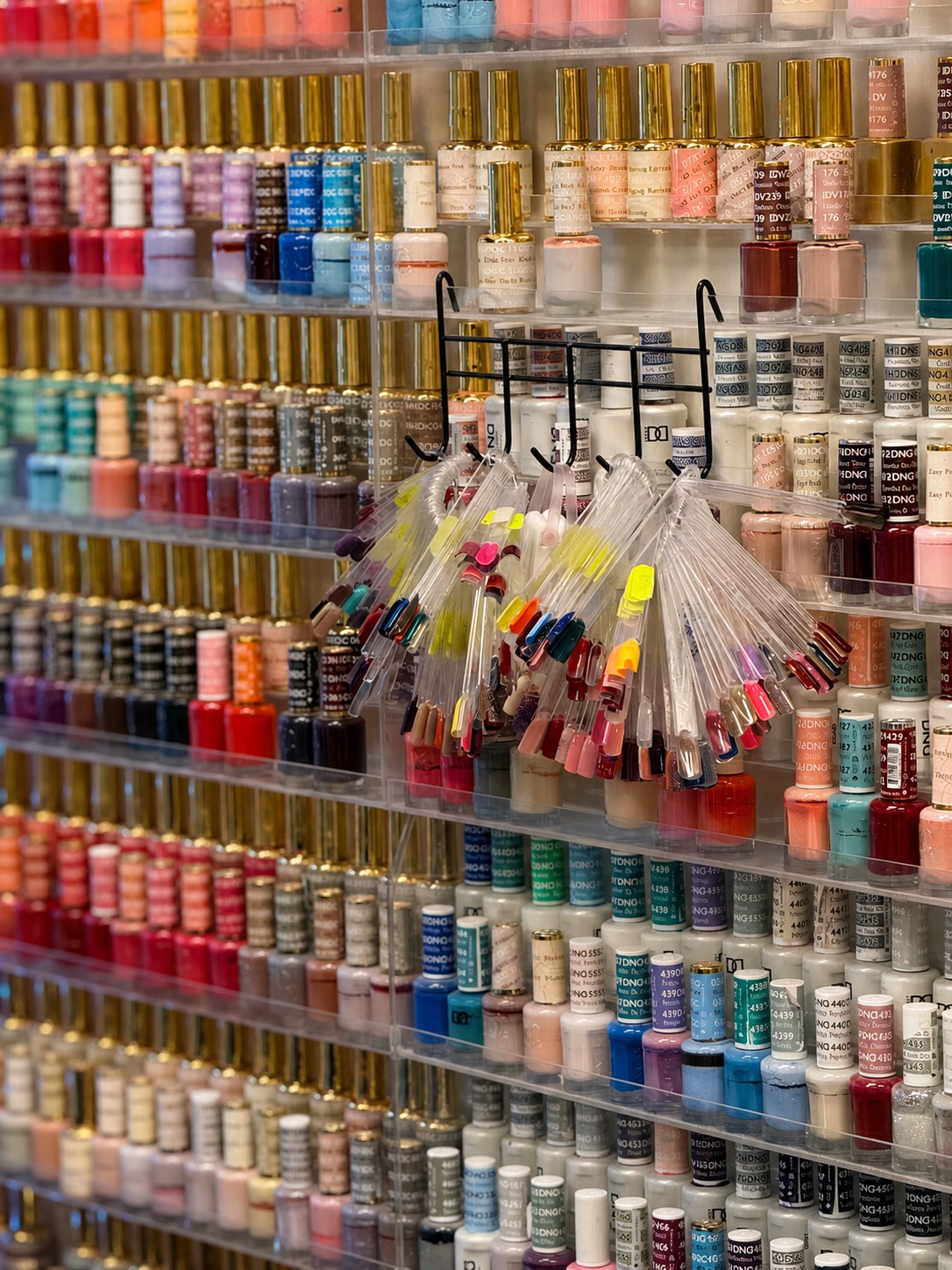 Professional nail polish colours and sample swatches.